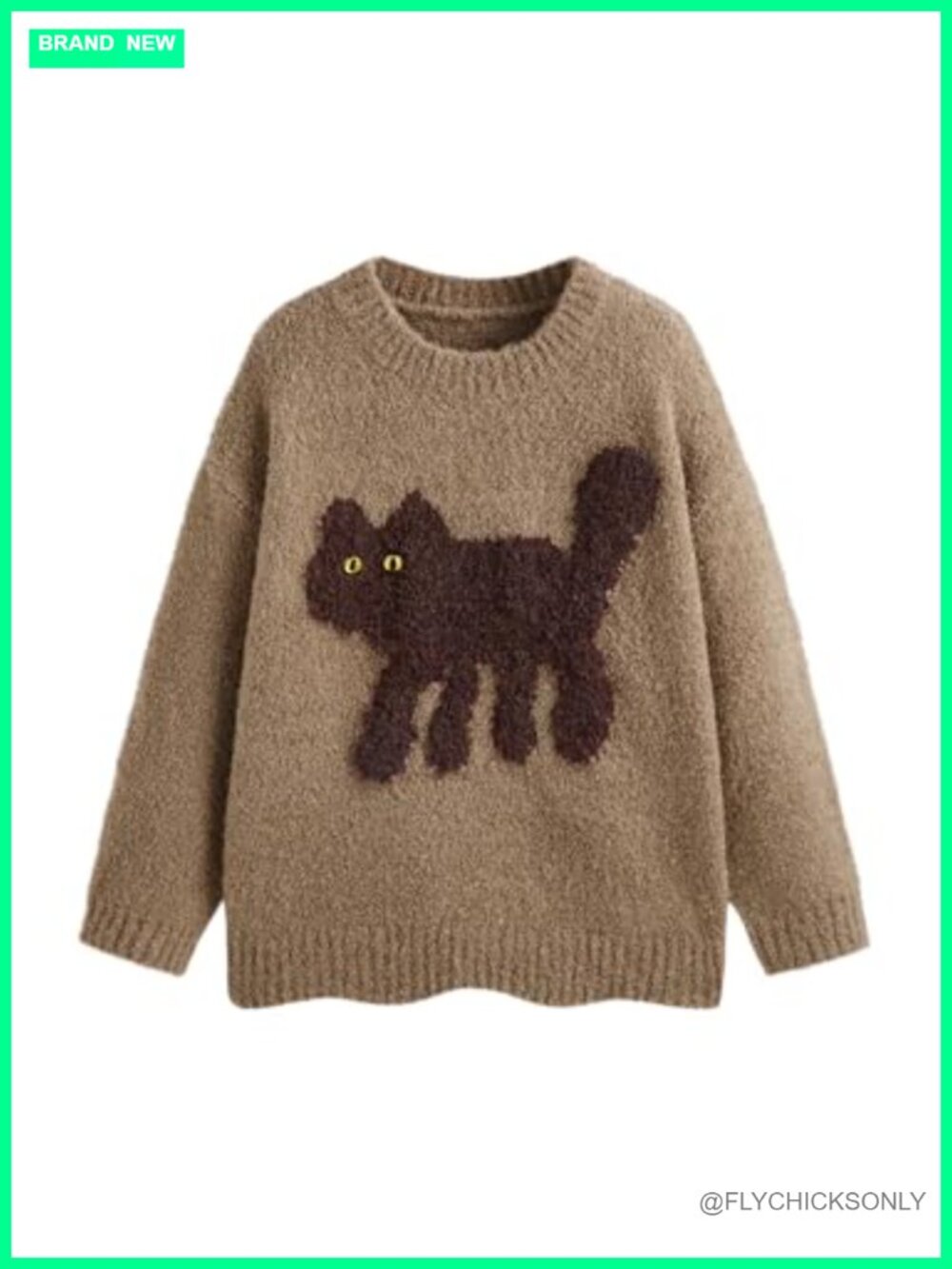 Chunky Animal Graphic Pullover Sweater Oversized Crew Neck Long Sleeve